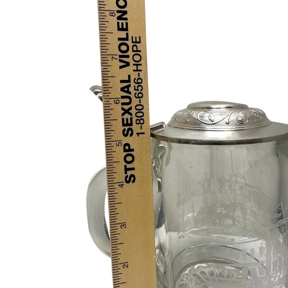 Vintage ALWE West Germany Glass Beer Stein Mug Pewter Lid Frosted Train Scene - Picture 10 of 16